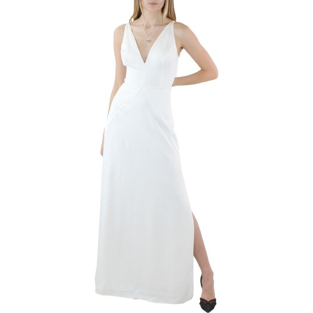 AQUA FORMAL Womens White Lined Spaghetti Strap Full-Length Formal Gown Dress 2